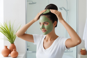 Aplicación de mascarilla de arcilla verde para pelo graso