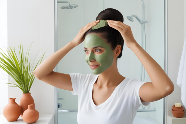 Aplicación de mascarilla de arcilla verde para pelo graso